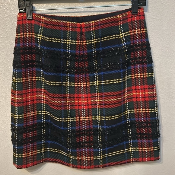 J. Crew Holiday Lurex Pencil Mini Skirt Stewart Tartan Plaid, women’s size 4 - Picture 6 of 11